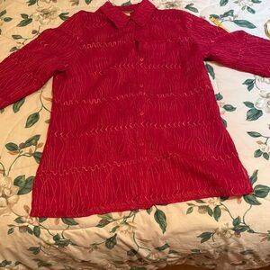 Notations Vibrant Red Textured Blouse